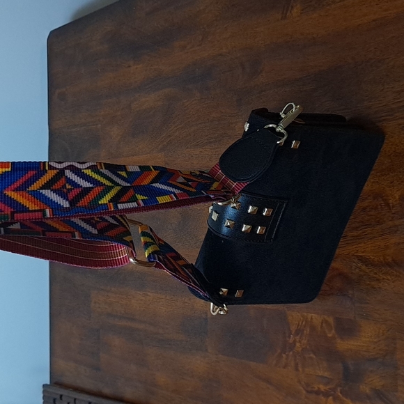 Multi Color Shoulder Strap Crossbody Vegan Leather/Suede bag - Picture 3 of 4